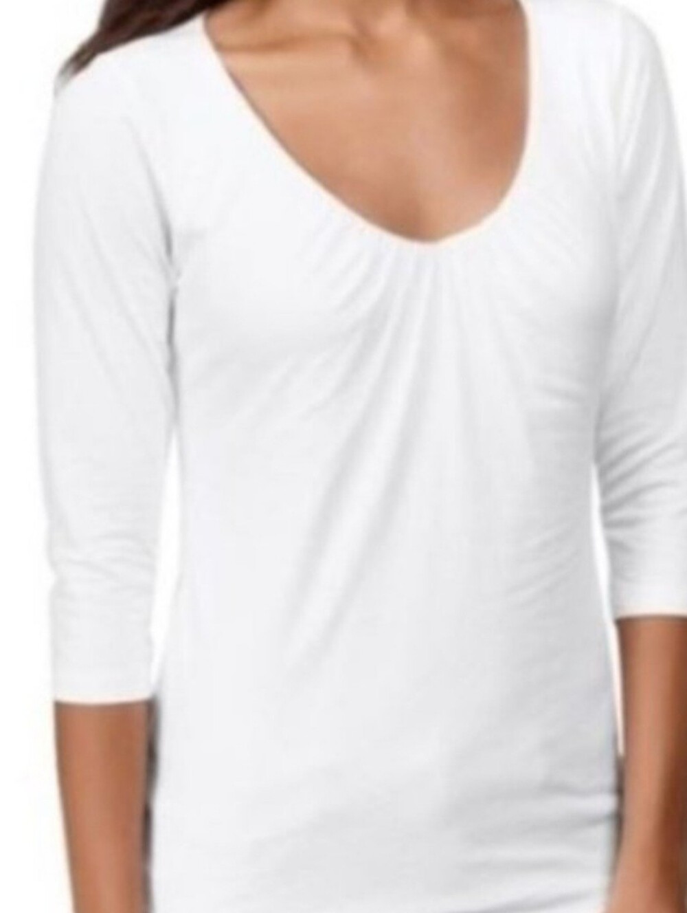 CAbi White V-Neck T-Shirt Top 3/4 Sleeve Cotton Spandex Blend - MEDIUM